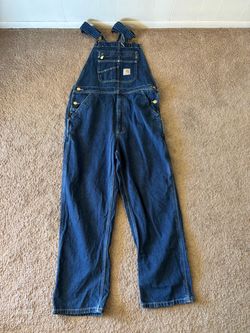 Men’s Carhartt Denim Bib Overalls Dark Wash Blue Loose Fit 32x30