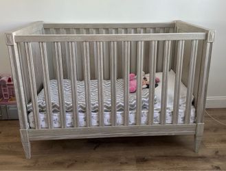 Pottery barn furniture set. Crib, changing table and bench