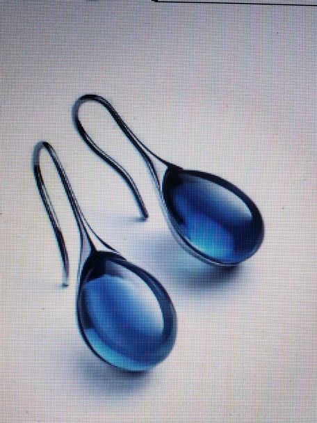 Silver Tone Metal Blue Teardrop Hook Pierced Earrings