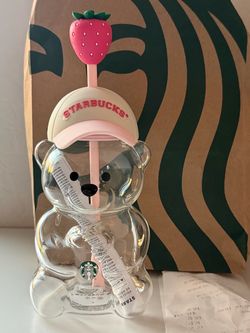 Starbucks Bear Glass Cup with StrawberryStraw