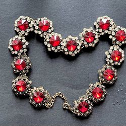 Beautiful Red & Clear Stone Necklace.