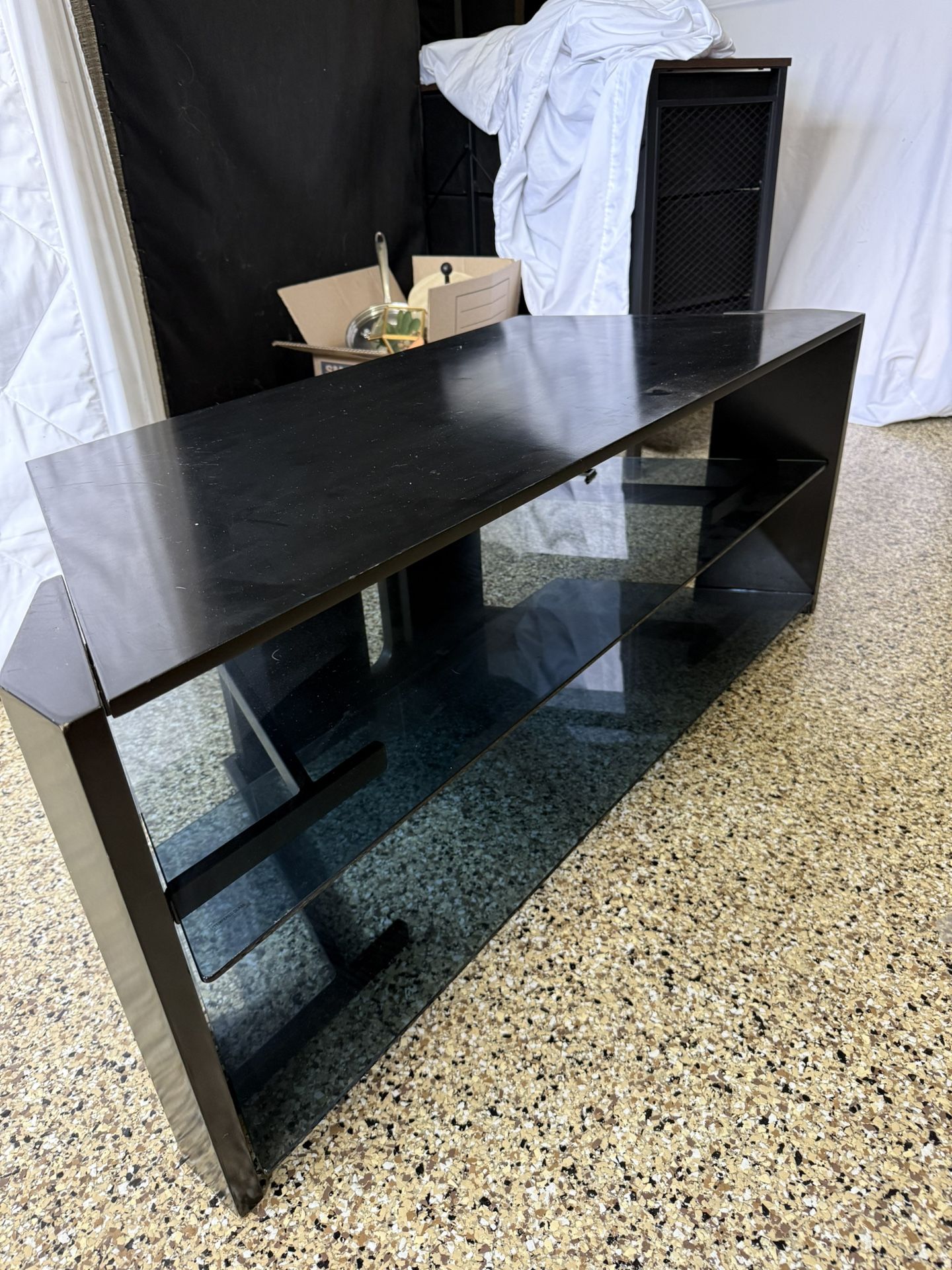 TV Stand - Black With Glass Shelves 17x46