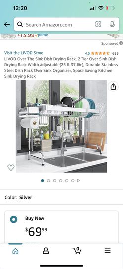 LIVOD Over The Sink Dish Drying Rack, 2 Tier Over Sink Dish Drying Rack  Width Adjustable(25.6-37.6in), Durable Stainless Steel Dish Rack Over Sink