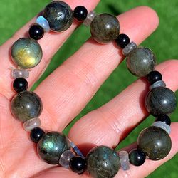 Labradorite And Obsidian Braclet
