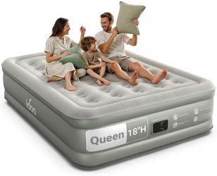 Colchón de aire Queen con bomba integrada, colchón inflable elevado de 18 pulgadas de confort
