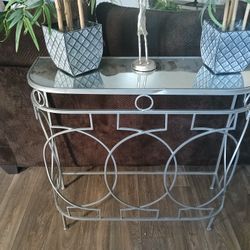 Modern Silver Glass Top Console Table