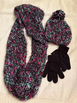 Knit Winter Hat, Scarf, and Gloves Set