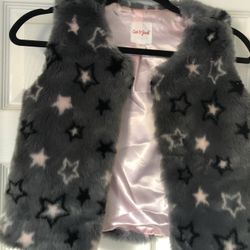 Girls L fuzzy-vest grey/pink/black stars