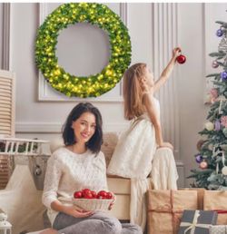 48-in Pre-lit Indoor/Outdoor Battery-operated Green Artificial Christmas Wreath