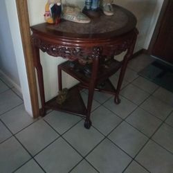 Marble top carved oriental half table