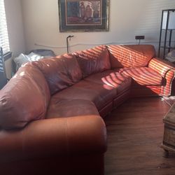 Red Leather Curved Sectional Couch