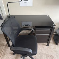 Modern Glass Desk Set w/ Chair & LED Lamp