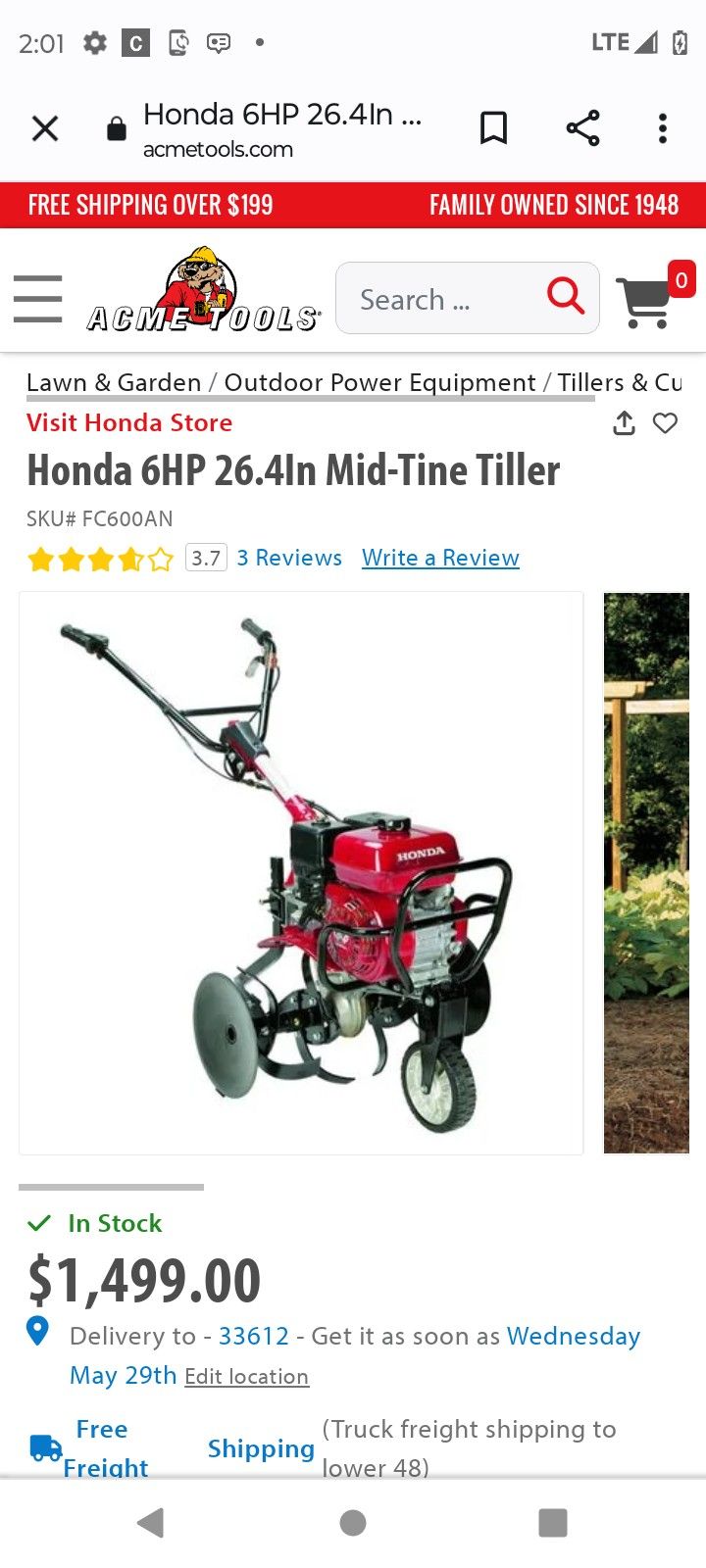 6 Horse Rototiller Honda