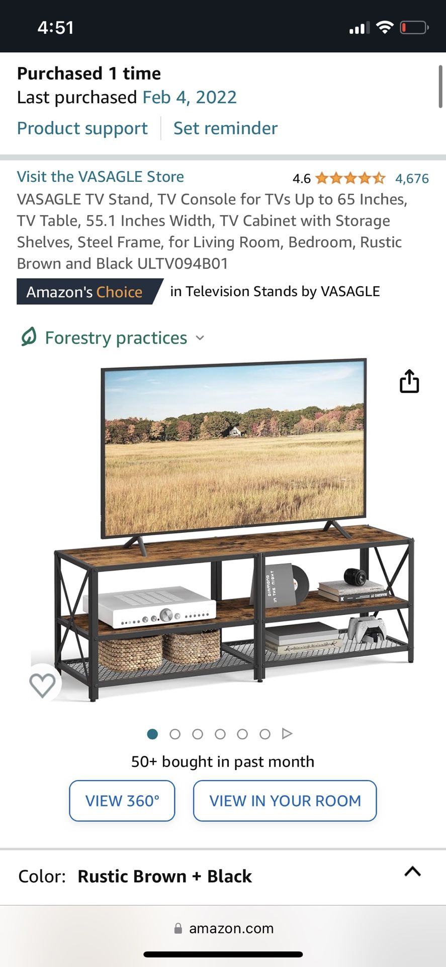 VASAGLE TV Stand, TV Console for TVs Up to 65 Inches, TV Table, 55.1 Inches Width, TV Cabinet with Storage Shelves, Steel Frame, for Living Room, Bedr