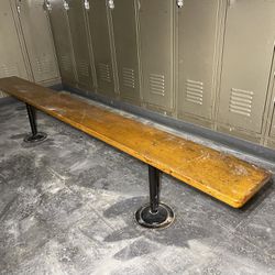 8ft Wooden Locker Room Gym Bench Seat Metal Legs Vintage MCM