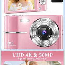 Digital Camera, Cameras for Kids, UHD 4K Point and Shoot Digital Cameras with 32GB Card, 16X Zoom, Anti-Shake, Date Stamp, Compact Small Cameras for P