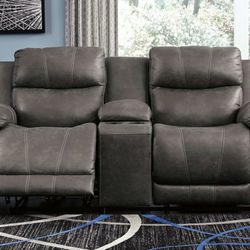 Erlangen Midnight Power Reclining Loveseat with Console

