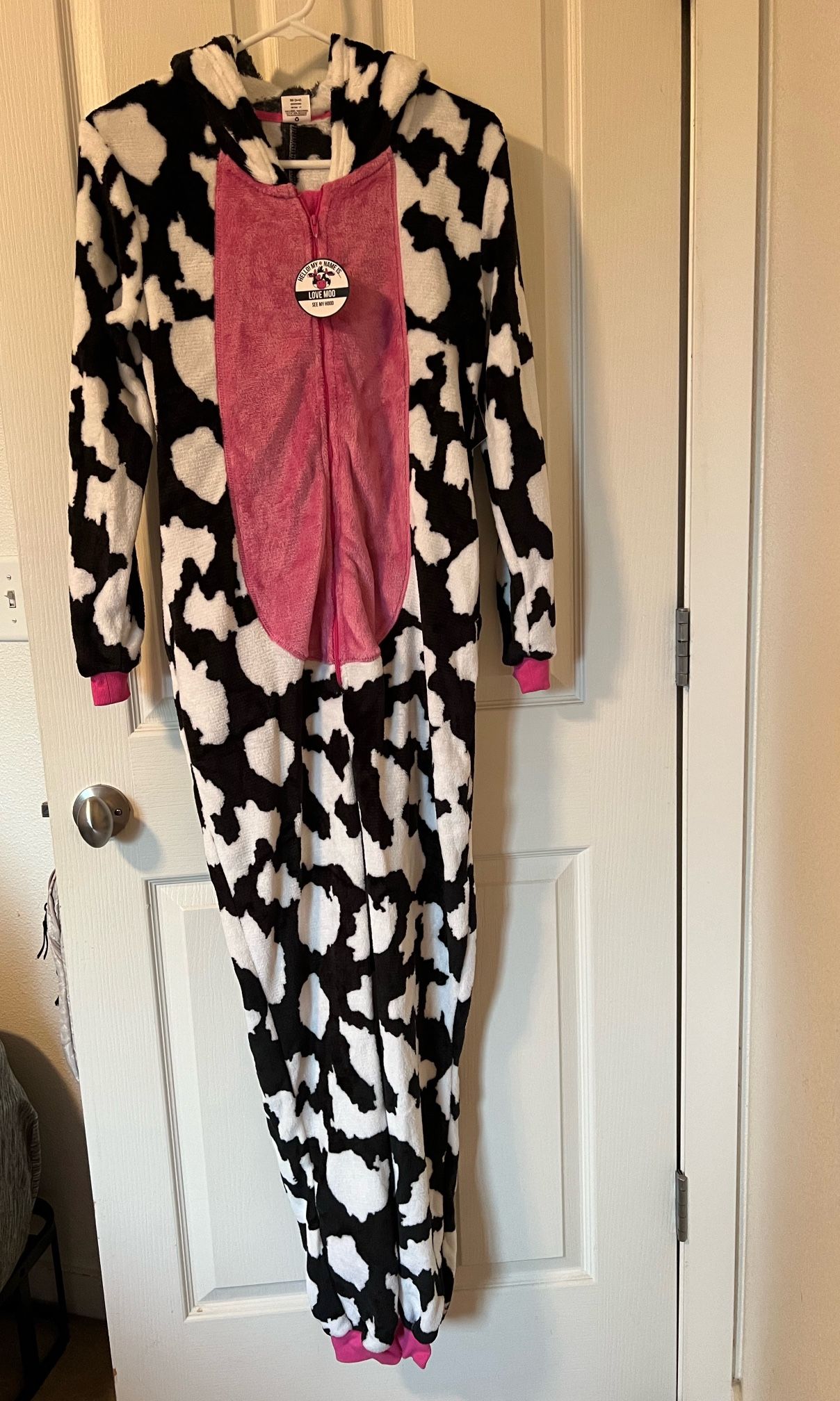 NEW XS womens Halloween plush hooded cow onsie