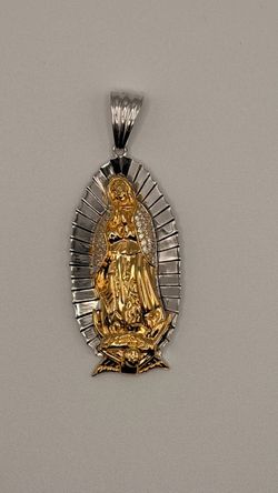 Silver Virgin Mary Two-Tone Religious Pendant