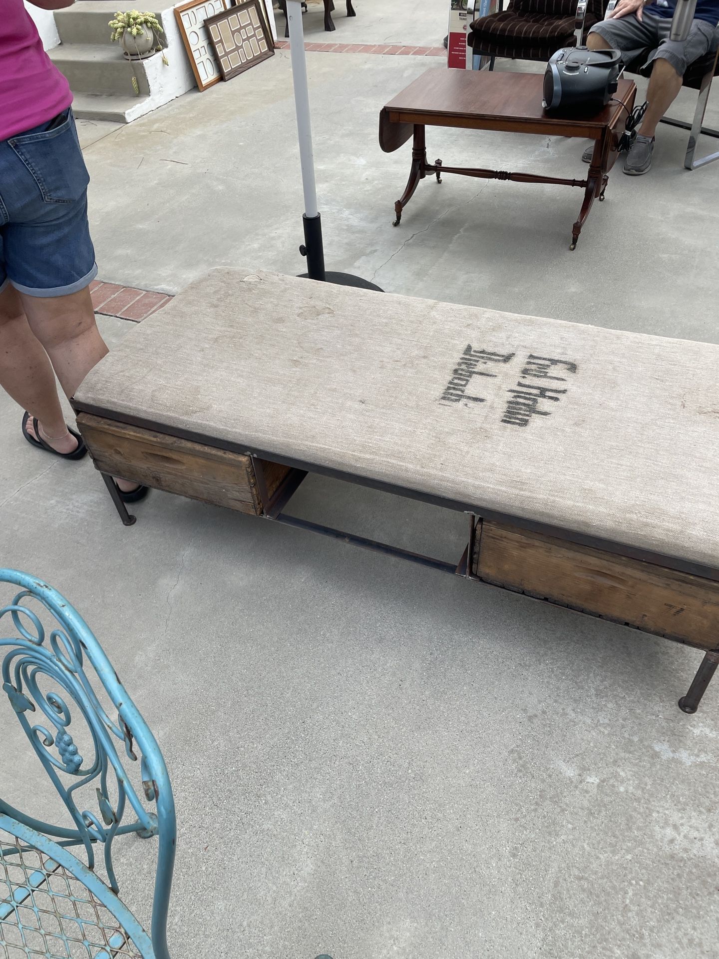 Vintage French Grain Sack Upcycled Ottoman