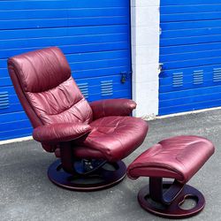 Lane Furniture Vintage Red Leather Lounge Chair with Ottoman