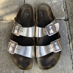 Birkenstock Arizona Gold Rose Leather Flip Flops Size 42(11)
