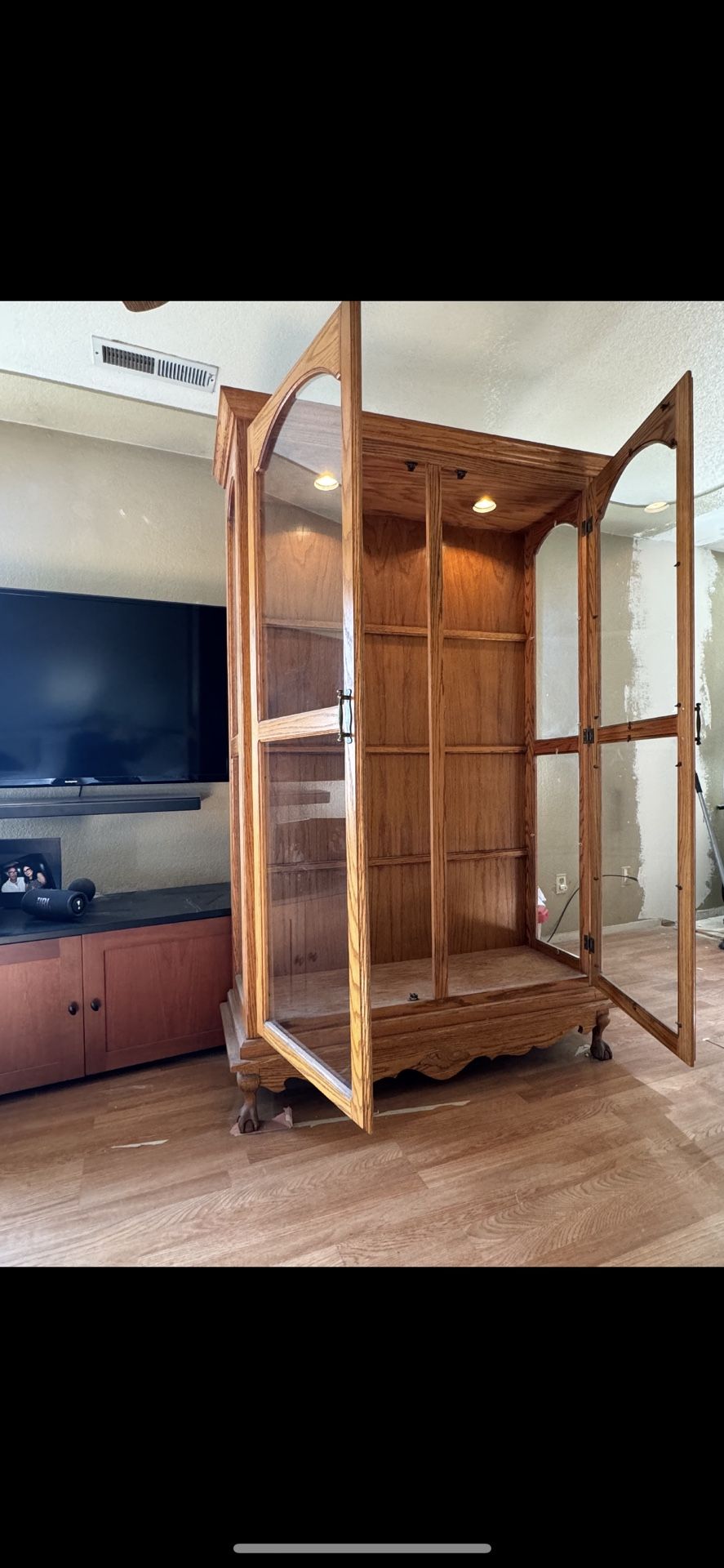 Cabinet, Wooden With Glass Shelves 