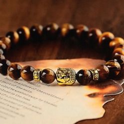 Natural Tiger Eye 8 Mm Beads, Buddha Head Women/Men, Yoga Energy SG- 0082