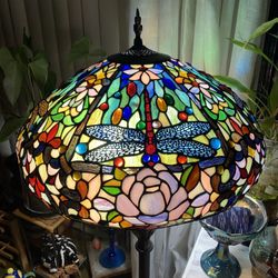 Dragonfly Stained Glass Metal Floor Lamp