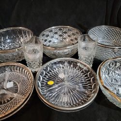 Vintage Silver Crystal Service Trays Bowls Plates Ice Bucket Pitcher Goblets Baskets 