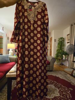 Burgundy Gold Print Maxi Dress 6XL