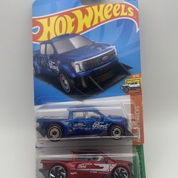 two Hot Wheels Ford F-150 Lightning Custom