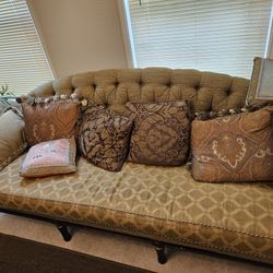 "Used Elegant Sofa with Decorative Pillows - $100