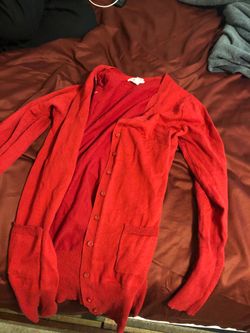 Red cardigan