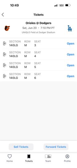 Dodger tickets 4 $150 each  6/20
