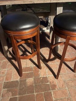 Bar Height leather and wood stool
