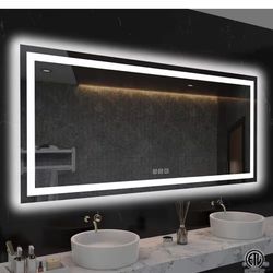 60 in. W x 30 in. H Rectangular Frameless LED Light Anti-Fog Wall Bathroom Vanity Mirror with Backlit and Front Light