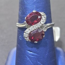 10kt WG Ring With Red And Clear Stones. (C-2) SIZE 8. ASK FOR RYAN.