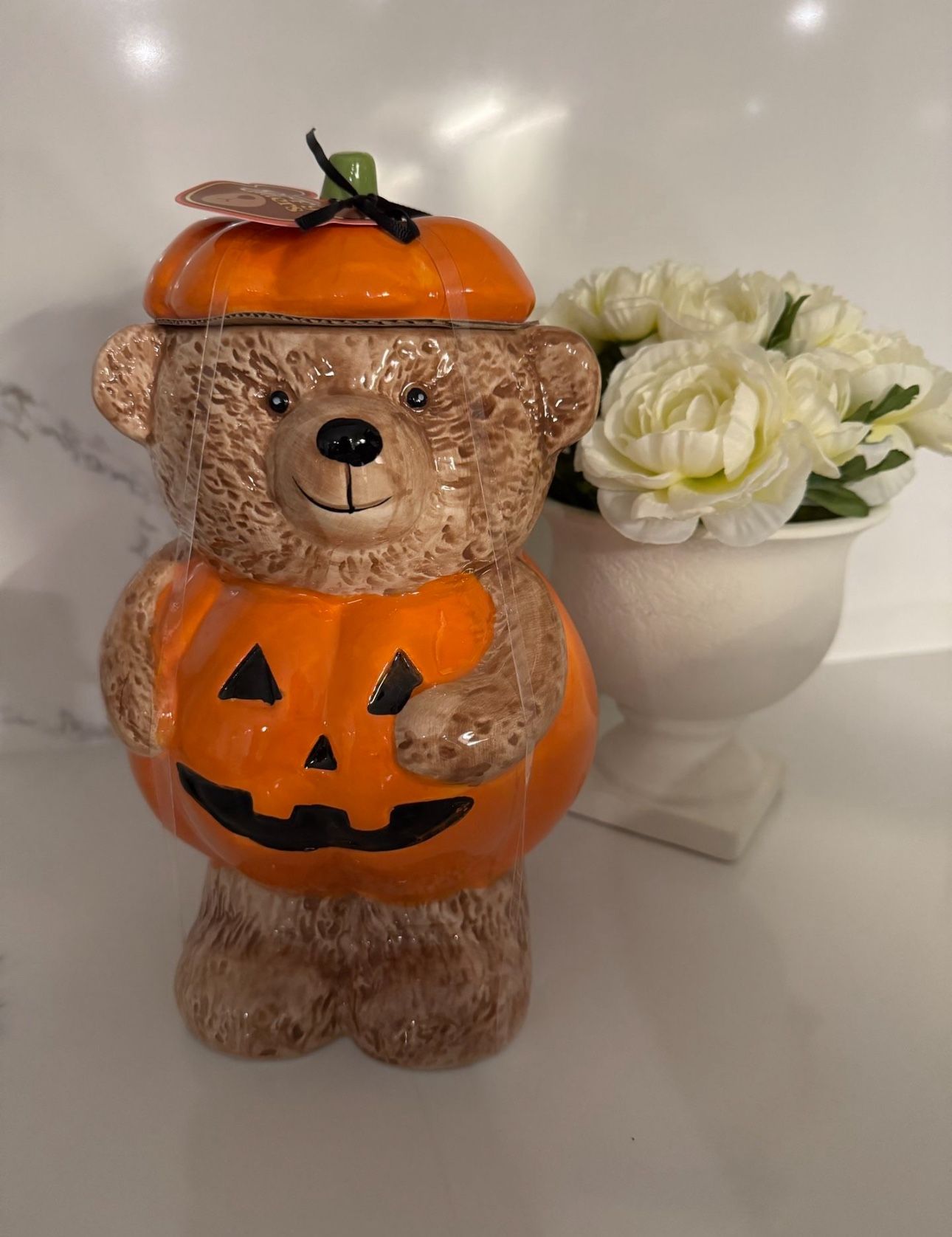 Creepy Critters Pumpkin Teddy Bear Ceramic Cookie Jar