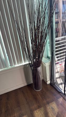 Tall Glass Vase with Decorative Branches