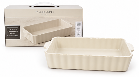 New Tahari Home Ceramic Casserole Dish 10.5" Off-White with Box