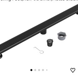 1554: New Neodrain 36-Inch Black Linear Shower Drain with Removable Quadrato Pattern Grate, 304 Stainless Steel Rectangle Shower Floor Drain, Linear D