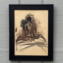 Unsigned Charcoal Drawing Pencil Art On Paper Wall Hanging Frame Decor