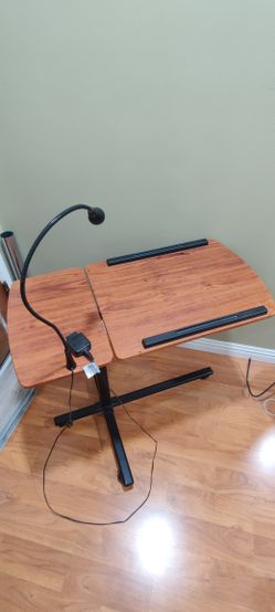 Rolling laptop desk with IKEA led lamp