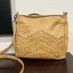 Day & Mood Tan Woven Leather Shoulder / Crossbody Bag