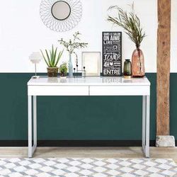 White High Gloss Wood Computer Desk 2-Drawers