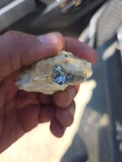 Raw Mineral Specimen with Blue Metallic Crystal