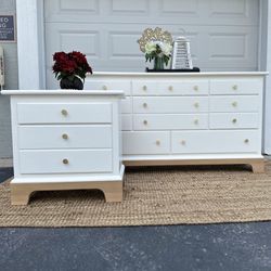 🌺 Refinished Solid Wood Modern Dresser & Nightstand/ Details Below ⬇️/ DELIVERY AVAILABLE 