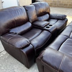 Leather Couch W/Recliners 