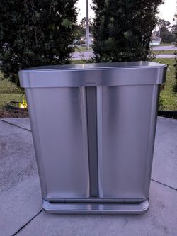 Simplehuman 58 Liter / 15.3 Gallon Stainless Steel Rectangular Kitchen Step Can Dual Compartment
